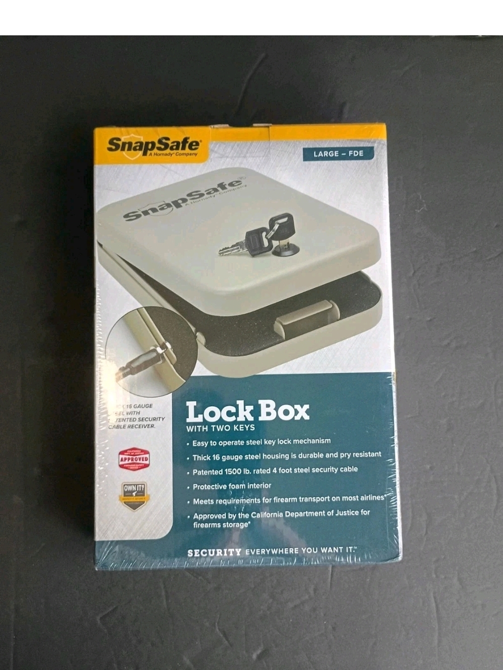 New SnapSafe Large Lock Box, 2 Keys, Thick 16 Gauge Steel, 1500 lb Rated, Easy!